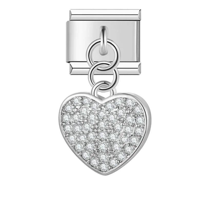 Silver Sparkling Heart - Italian Charm