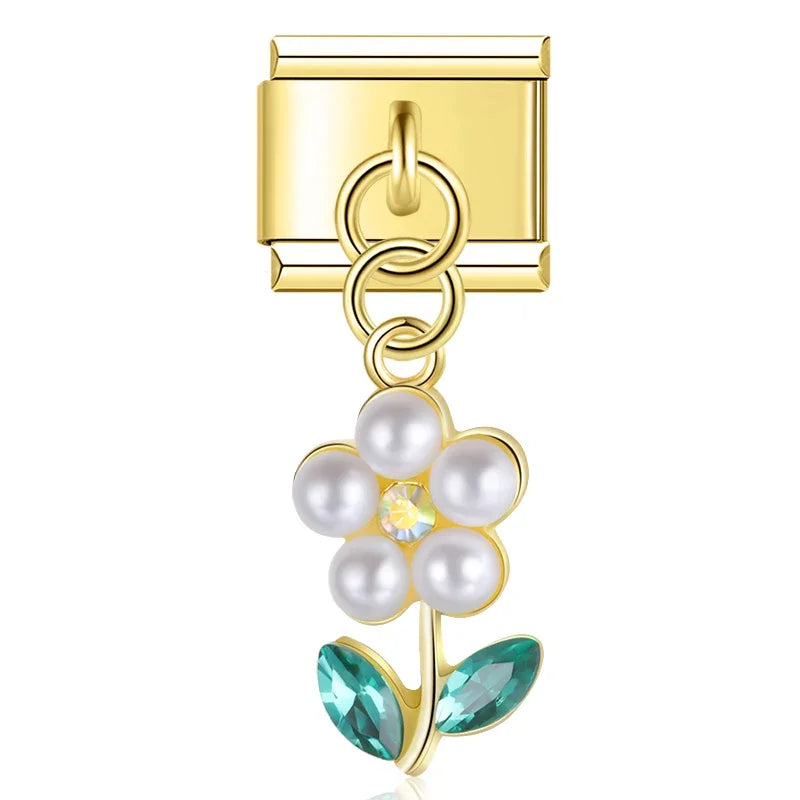 Blume mit Perlen - Italian Charm